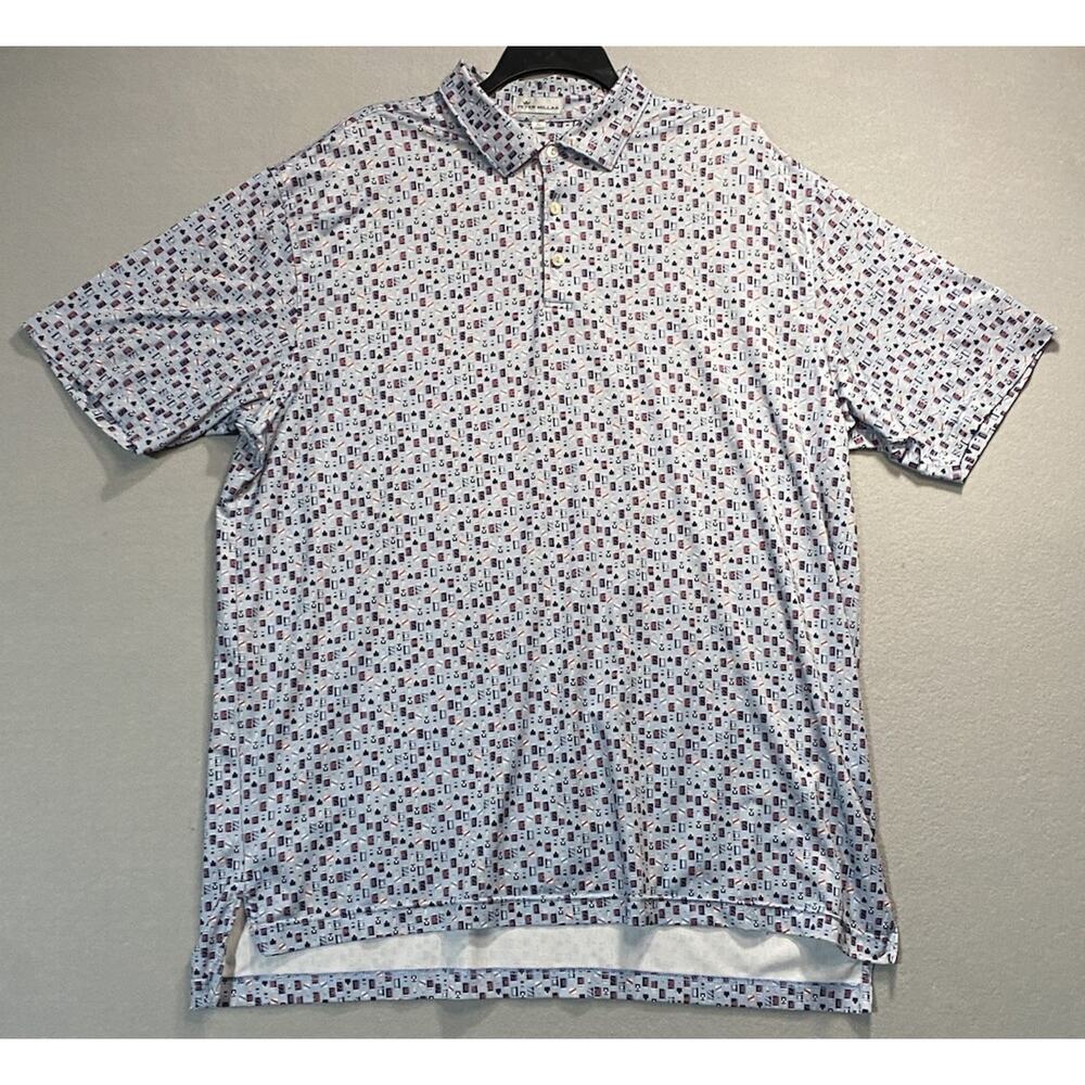 Peter Millar Polo Shirt Mens XL Comfort Beer Bottles Cans All Over Print